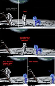Rating: Safe Score: 0 Tags: blue_body blue_feathers comic duo e621 earth english_text equid equine feathered_wings feathers female feral friendship_is_magic hasbro hi_res horn human lunar_lander male mammal moon my_little_pony mythological_creature mythological_equine mythology nasa neil_armstrong on_the_moon planet princess_luna_(mlp) profanity quadruped space tail text unknown_artist winged_unicorn wings User: bunchy7s