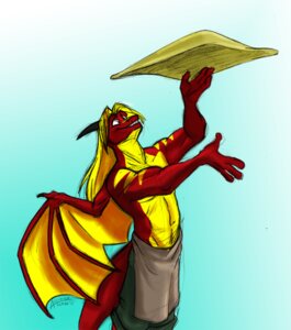 Rating: Safe Score: 0 Tags: amonomega anthro athletic athletic_anthro athletic_male clothed clothing dragon e621 european_mythology horn male membrane_(anatomy) membranous_wings mythological_creature mythological_scalie mythology pizza_dough scalie solo tail topless western_dragon wings User: bunchy7s