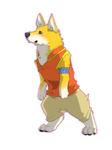 Rating: Safe Score: 0 Tags: 3:4 armband black_eyes bottomwear canid canine canis clothing digitigrade domestic_dog e621 fur herding_dog male mammal orange_body orange_fur pants pastoral_dog roarwolf10 shirt simple_background solo standing topwear welsh_corgi white_background white_body white_fur User: bunchy7s