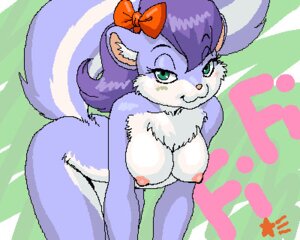Rating: Questionable Score: 0 Tags: 5:4 accessory anthro bedroom_eyes blue_body blue_fur bow_(feature) bow_accessory bow_ribbon breasts butt chest_tuft countershading digital_media_(artwork) dr_comet e621 female fifi_la_fume fur green_eyes hair hair_accessory hair_bow hair_ribbon inner_ear_fluff looking_at_viewer low_res mammal mephitid narrowed_eyes nipples oekaki purple_hair raised_tail ribbons seductive skunk solo striped_skunk tail tiny_toon_adventures tuft warner_brothers User: bunchy7s