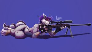 Rating: Safe Score: 0 Tags: 2013 4_fingers anthro bandage barefoot barrett_m95 between_fingers biped black_nose bound bra breasts canid canine canis claws clothing crossed_legs e621 feet female fingerless_gloves fingers fur gloves green_eyes grey_body grey_fur gun hair half-closed_eyes handwear holding_gun holding_object holding_ranged_weapon holding_weapon looking_at_viewer lying mammal muscular muscular_anthro muscular_female narrowed_eyes navel on_front paws pose purple_background purple_hair ranged_weapon rifle rika_(retehi) simple_background sniper_rifle solo spent_casing stoopix tail tail_tied thong underwear weapon wolf User: bunchy7s