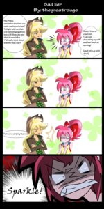 Rating: Safe Score: 0 Tags: 1:2 2013 absurd_res accessory anthro anthrofied applejack_(mlp) blonde_hair bow_(feature) bow_accessory bow_ribbon clothing comic cowboy_hat dialogue e621 earth_pony english_text equid equine female friendship_is_magic green_eyes hair hair_accessory hair_bow hair_ribbon hasbro hat headgear headwear hi_res horse jacket mammal my_little_pony nervous pink_hair pinkie_pie_(mlp) pony ponytail ribbons simple_background text thegreatrouge topwear User: bunchy7s