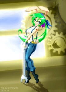 Rating: Questionable Score: 0 Tags: anthro boots bottomwear breasts clothed clothing covering covering_breasts covering_self e621 engineer_(profession) eyewear factory female footwear gear glasses green_hair hair hi_res jewelry kerchief lagomorph leporid looking_at_viewer mammal matypup necklace oversized_clothing pants rabbit shoes skimpy solo suspenders suspenders_on_nipples tattoo tiptoes tools topless window wrench User: bunchy7s