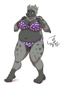 Rating: Questionable Score: 0 Tags: 3:4 anthro big_breasts bikini black_nose breasts cleavage clothed clothing e621 female green_eyes huge_breasts hyena looking_at_viewer mammal overweight overweight_anthro overweight_female pose purple_clothing sasaki skimpy solo spotted_hyena swimwear tight_clothing two-piece_swimsuit wide_hips User: bunchy7s