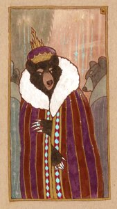 Rating: Safe Score: 0 Tags: 2007 american_black_bear anthro bear black_bear border brown_eyes brown_nose brown_snout candle candlestick claws cloak clothed clothing crown detailed_background diamond_(marking) dot_eyes e621 eyebrows frown group headgear king looking_back louvelex male mammal markings pattern_clothing purple_clothing purple_stripes rear_view red_clothing red_stripes ring royalty sconce simple_eyes solo_focus striped_clothing stripes thick_eyebrows toony trio ursine white_claws User: bunchy7s