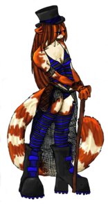 Rating: Safe Score: 0 Tags: ailurid alternative_fashion anaphora anthro banrai big_tail biped brown_body brown_fur cane clothed clothing e621 female fluffy fluffy_tail fur goth hat headgear headwear long_tail mammal markings multicolored_body multicolored_fur orange_body orange_fur red_panda simple_background solo standing striped_markings striped_tail stripes tail tail_markings top_hat two_tone_body two_tone_fur white_background white_body white_fur User: bunchy7s