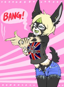 Rating: Safe Score: 0 Tags: abstract_background alternative_fashion anthro band_merch bang! blonde_hair bottomwear canid canine canis chizi clothed clothing crop_top denim denim_bottomwear denim_clothing e621 ear_piercing female finger_gun gesture green_clothing green_panties green_underwear hair hand_gesture holding_arm jackal jeans mammal midriff mime navel one_eye_closed open_bottomwear open_clothing open_pants panties pants piercing punk sex_pistols shirt shorts simple_background smile smoke solo tongue tongue_piercing topwear underwear union_jack wig wink User: bunchy7s