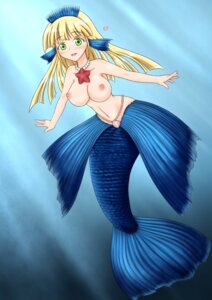 Rating: Questionable Score: 0 Tags: aquatic blonde_hair blush breasts clothed clothing e621 female fish_tail full-length_portrait green_eyes hair heart_symbol jewelry long_hair merfolk necklace nipples portrait smile solo split_form tada_boy topless underwater water User: bunchy7s