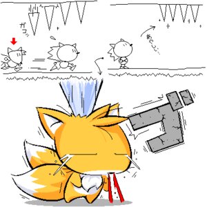 Rating: Questionable Score: 0 Tags: 1:1 anthro big_head blood blood_from_mouth blood_in_mouth bodily_fluids canid canine digital_media_(artwork) directional_arrow duo e621 fox head_wound huge_head humor low_res male mammal miles_prower multi_tail nosebleed sega sggg solo_focus sonic_the_hedgehog_(series) tail wounded User: bunchy7s