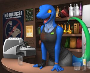 Rating: Safe Score: 0 Tags: 2010 5_fingers alcohol ammunition anole anthro badge bar bartender beverage big_eyes biped blue_anole blue_body blue_skin bracelet breasts cash_register cheerful cleavage clothed clothing detailed detailed_background digital_media_(artwork) e621 eliza_(vader-san) english_text fangs female fingerless_gloves fingers food fully_clothed furgonomics glistening gloves handwear happy jewelry liquor lizard long_tail medium_breasts necklace non-mammal_breasts open_mouth open_smile orange_eyes portrait poster pupils reptile scalie shaded sharp_teeth shirt slit_pupils smile solo tail tail_clothing teeth text three-quarter_portrait three-quarter_view tongue toony topwear vader-san User: bunchy7s
