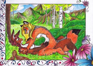 Rating: Explicit Score: 0 Tags: anthro black_body black_fur blonde_hair breasts brown_body brown_eyes brown_fur canid canine chest_tuft claws detailed_background dipstick_tail duo e621 eye_contact feet female female/female forest fox foxene fur hair hindpaw inner_ear_fluff interspecies lagomorph leporid looking_at_another mammal markings multicolored_tail nature nipples nude orange_body orange_fur outside pawpads paws picture_frame plant predator/prey rabbit red_hair romantic romantic_couple side_view smile straddling tail tail_markings toe_claws traditional_media_(artwork) tree tuft white_body white_fur User: bunchy7s