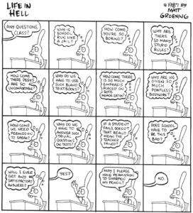 Rating: Safe Score: 0 Tags: 1987 anthro biped black_and_white bongo_(life_in_hell) chair comic commentary dated desk dialogue e621 english_text furniture life_in_hell line_art male matt_groening monochrome offscreen_character pen_(artwork) sitting solo speech_bubble table text thought_bubble traditional_media_(artwork) User: bunchy7s