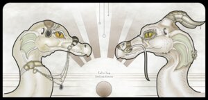 Rating: Safe Score: 0 Tags: amber_eyes ambiguous_gender art_deco black_border border collar dragon duo e621 english_text eye_contact felixspeagel frill_(anatomy) horn jewelry long_neck looking_at_another membrane_(anatomy) membranous_frill monochrome mythological_creature mythological_scalie mythology pattern_background pupils scalie simple_background slit_pupils symmetry tan_background text User: bunchy7s