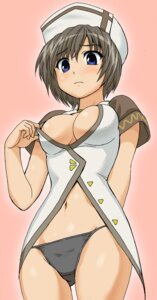 Rating: Questionable Score: 0 Tags: 1girls black_panties blouse blue_eyes bottomless breasts brown_hair cleavage female g-tetsu hat linith lyrical_nanoha mahou_shoujo_lyrical_nanoha navel no_pants panties rinisu rule34 short_hair solo standing underwear User: bunchy7s