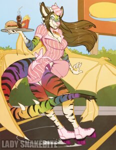 Rating: Safe Score: 0 Tags: 2012 anthro beverage black_hair blue_eyes breasts brown_hair burger carhop chazore clothing dragon e621 fangs felid female food footwear fries fur furred_dragon furred_scalie hair hat headgear headwear horn hybrid lady_snakebite looking_at_viewer mammal medium_breasts membrane_(anatomy) membranous_wings multicolored_body multicolored_fur mythological_creature mythological_scalie mythology pantherine pink_nose quad_skates rainbow_body rainbow_fur roller_skates sabertooth_(anatomy) scalie skating smile solo sparklefur stripes tail teeth tiger waiter wings User: bunchy7s