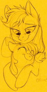 Rating: Safe Score: 0 Tags: 2013 apple_bloom_(mlp) applejack_(mlp) bust_portrait duo e621 earth_pony equid equine eyes_closed female feral freckles friendship_is_magic graphite_(artwork) graystripe64 happy hasbro hi_res horse hug love mammal my_little_pony pony portrait sibling_(lore) sister_(lore) sisters_(lore) smile traditional_media_(artwork) yellow_theme User: bunchy7s