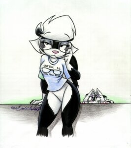 Rating: Safe Score: 0 Tags: 2011 anthro clothing duo e621 eric_schwartz eyewear featureless_crotch female geek glasses gloves_(marking) hybrid mammal markings mephitid sabrina_(sabrina_online) sabrina_online shirt simple_background skunk solo_focus striped_skunk t-shirt text topwear white_background zig_zag User: bunchy7s