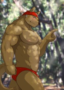 Rating: Questionable Score: 0 Tags: abs anthro athletic biceps big_muscles biped black_nose blush brown_body brown_fur bulge butt canid canine canis clothed clothing domestic_dog e621 fur gesture hand_gesture looking_at_viewer male mammal manya muscular muscular_anthro muscular_male nipples pecs pointing pose red_eyes smile smirk solo speedo standing swimwear topless User: bunchy7s