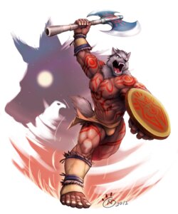 Rating: Safe Score: 0 Tags: 2012 abs action_pose animal_head animal_humanoid anthro axe barazoku battle_axe biceps black_nose bodypaint bottomwear canid canine canis clothed clothing cynocephalus double_bitted_axe duel_monster e621 fangs fight fighting_pose for_a_head fur green_eyes grey_body grey_fur hi_res humanoid konami labrys loincloth male mammal manly melee_weapon muscular muscular_anthro muscular_male nipples null-ghost pecs pose shield solo tail teeth topless tribal warrior weapon wolf wolf_axwielder yu-gi-oh! User: bunchy7s