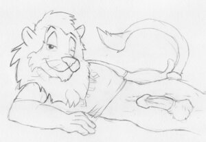 Rating: Explicit Score: 0 Tags: anthro bottomless d.a.r.e. daren front_view furry lion lying male male_only mascot monochrome on_side penis rule34 solo User: bunchy7s