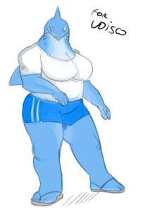 Rating: Questionable Score: 0 Tags: anthro aquatic big_breasts blue_body breasts clothed clothing e621 female fish flip_flops footwear non-mammal_breasts roly sandals shark shoes simple_background solo white_background User: bunchy7s