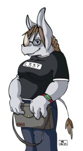 Rating: Safe Score: 0 Tags: 4_fingers anthro bag biped black_eyes bottomwear braided_hair breasts brown_hair cel_shading clock clothed clothing computer e621 electronics eyewear female fingers geek glasses grey_body grey_skin hair hi_res holding_object laptop linux looking_aside looking_at_viewer mammal pants pmoss rhinoceros rileigh shaded shirt simple_background smile solo standing tail tail_tuft topwear tuft watch white_background User: bunchy7s