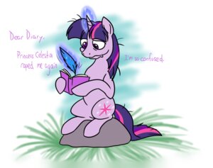 Rating: Questionable Score: 0 Tags: book c4tspajamas cutie_mark dialogue diary e621 english_text equid equine female feral forced friendship_is_magic fur glowing hair hasbro horn loose_feather magic mammal multicolored_hair my_little_pony mythological_creature mythological_equine mythology pen purple_body purple_eyes purple_fur purple_hair quadruped quill rape rock sad sex sitting solo sparkles tail text twilight_sparkle_(mlp) two_tone_hair unicorn User: bunchy7s