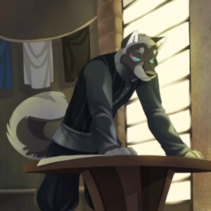 Rating: Safe Score: 0 Tags: 1:1 5_fingers anthro blue_eyes bottomwear canid canine canis clothed clothes_line clothing collared_shirt digital_media_(artwork) dress_shirt e621 fingers fully_clothed fur furniture grey_body grey_fur hung_clothing inside jailbird male mammal pants shaded shirt solo table tail topwear white_body white_fur window wolf User: bunchy7s