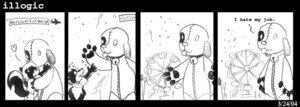 Rating: Safe Score: 0 Tags: 2004 ambiguous_gender anthro ayato base_one_layout black_and_white clothing comic costume depression duo e621 english_text four_frame_image fursuit graphite_(artwork) heart_symbol hug hugging_another illogic mammal mephitid monochrome one_row_layout skunk striped_skunk tail text traditional_media_(artwork) User: bunchy7s