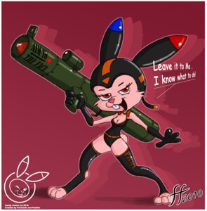 Rating: Safe Score: 0 Tags: anthro clothed clothing e621 female fernando_faria footwear heart_symbol holding_object holding_weapon kandy_kotton lagomorph legwear leporid mammal rabbit ranged_weapon rocket_launcher skimpy socks solo stirrup_legwear stirrup_stockings stockings weapon User: bunchy7s