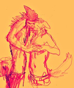 Rating: Safe Score: 0 Tags: anthro canid canine canis clothed clothing domestic_dog duo e621 eyes_closed hand_holding java love male male/male mammal romantic romantic_couple simple_background tail topless User: bunchy7s