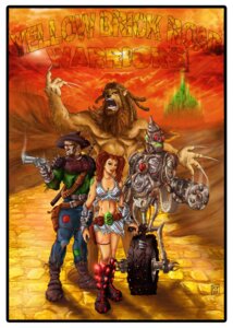 Rating: Safe Score: 0 Tags: 2007 absurd_res armor bandolier border bracers brown_hair claws construct cowardly_lion dorothy_gale drawnblud dreadlocks e621 english_text felid female gatling_gun green_eyes group gun hair handgun hi_res human katana lion long_claws looking_at_viewer machine machine_gun male mammal melee_weapon outside pantherine patch_(fabric) pigtails post-apocalyptic ranged_weapon red_sky revolver robot scarecrow_(the_wonderful_wizard_of_oz) sky smoke sword tattoo text the_wonderful_wizard_of_oz tin_woodman weapon wheel white_border yellow_brick_road User: bunchy7s