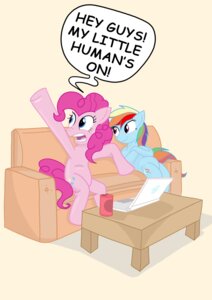 Rating: Safe Score: 0 Tags: 2012 absurd_res blue_body blue_eyes blue_fur brown_background can computer container crossed_arms cutie_mark duo e621 earth_pony electronics english_text equid equine female feral friendship_is_magic fur furniture hair hasbro hi_res horse humor laptop mammal multicolored_hair my_little_pony pink_body pink_fur pink_hair pinkie_pie_(mlp) pony purple_eyes rainbow_dash_(mlp) rainbow_hair simple_background sitting sofa table tail text toonlancer User: bunchy7s