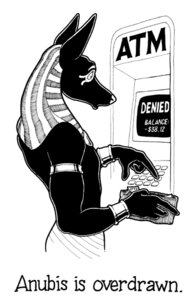 Rating: Safe Score: 0 Tags: anthro anubian_jackal anubis atm canid canine canis clothed clothing deity e621 egyptian egyptian_clothing egyptian_headdress egyptian_mythology english_text headdress headgear headwear helvetica_(artist) humor jackal male mammal middle_eastern_mythology money monochrome mythology nemes_(clothing) pull_out pun shocked solo surprised text topless User: bunchy7s