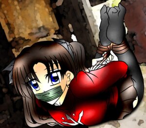 Rating: Explicit Score: 0 Tags: black_hair black_legwear black_thighhighs bondage bow fate/stay_night fate_(series) feet female gag gagged hair_ribbon hairbow hogtie long_hair ribbon rope rope_bondage rule34 skirt solo tape tape_gag taped_mouth thighhighs tied_hair tohsaka_rin twintails zettai_ryouiki User: bunchy7s
