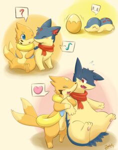 Rating: Safe Score: 0 Tags: 2013 ambiguous_gender arm_hug black_body black_fur blue_body blue_eyes blue_fur blush bodily_fluids buizel cuddling cyndaquil daww duo e621 egg eyes_closed feral floatzel fur generation_2_pokemon generation_4_pokemon heart_symbol hi_res hug ivan-jhang mammal multi_tail mustelid nintendo one_eye_closed open_mouth orange_body orange_fur pokemon pokemon_(species) question_mark quilava red_eyes scarf simple_background sweat tail typhlosion User: bunchy7s