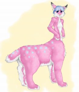 Rating: Questionable Score: 0 Tags: 2010 archived_source blue_eyes blue_hair breasts e621 felid feline female fur hair looking_at_viewer lynx mammal oet pink_body pink_fur quadruped simple_background small_breasts solo spots standing taur white_background white_body white_fur User: bunchy7s