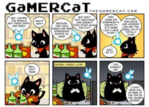 Rating: Safe Score: 0 Tags: ambiguous_gender beverage beverage_bottle bottle chips_(food) citrus_soda comic container controller dialogue domestic_cat duo e621 english_text fairy felid feline felis feral food game_controller gamercat_(character) gaming grid_layout holding_controller holding_game_controller holding_object male mammal microsoft motion_lines navi nintendo obese obese_feral ocarina_of_time overweight overweight_feral playing_video_game samantha_whitten six_frame_image soda soda_bottle speech_bubble tail text text_box the_gamercat the_legend_of_zelda url weight_gain xbox xbox_controller xbox_game_studios User: bunchy7s