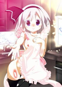 Rating: Explicit Score: 0 Tags: 1girls apron auauun black_legwear blue_eyes blush breasts female high_resolution naked_apron nipples reaching rule34 short_hair silver_hair solo thighhighs touhou youmu_konpaku User: bunchy7s