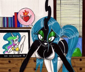Rating: Safe Score: 0 Tags: 2013 anthro anthrofied arthropod blinds blue_hair book bra breasts changeling_(mlp) cleavage clothed clothing e621 electronics equid equine feathered_wings feathers female fire friendship_is_magic garter_straps green_eyes hair hasbro heart_symbol horn legwear lingerie long_hair looking_at_viewer mammal my_little_pony mythological_creature mythological_equine mythology newyorkx3 panties princess_celestia_(mlp) pupils purple_eyes queen_chrysalis_(mlp) slit_pupils solo stockings television underwear white_body white_feathers window winged_unicorn wings User: bunchy7s