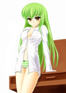 Rating: Questionable Score: 0 Tags: bottomless bow bow_panties c.c. code_geass dress_shirt female green_hair green_panties katsuragi_niya panties rule34 shirt solo striped striped_panties underwear User: bunchy7s