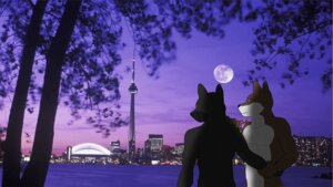 Rating: Safe Score: 0 Tags: 5_fingers absurd_res anthro arm_grab black_body black_fur black_nose brown_body brown_fur canada canid canine canis city claws cn_tower collarbone domestic_dog duo e621 evening fingers full_moon fur hand_on_hip hand_on_shoulder hazdak hi_res husky landmark looking_aside male male/male mammal moon night nordic_sled_dog nude outside plant sky spitz toronto tree white_body white_fur User: bunchy7s