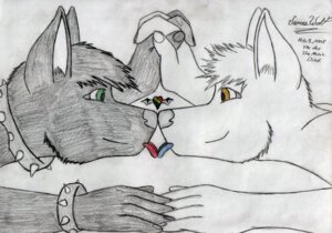 Rating: Safe Score: 0 Tags: 2008 anthro black_body black_fur blue_tongue bracelet canid canine canis collar dated duo e621 eye_contact french_kissing fur green_eyes hand_holding heart_symbol hi_res james_wolf james_wolf_(artist) jewelry kissing licking looking_at_another love male male/male mammal nose_to_nose rainbow red_tongue spiked_bracelet spiked_collar spikes tongue tongue_out traditional_media_(artwork) white_body white_fur wolf yellow_eyes User: bunchy7s