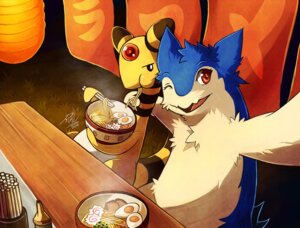 Rating: Safe Score: 0 Tags: ambiguous_gender ampharos bowl camera chopsticks container duo e621 food furniture generation_2_pokemon nintendo noodles one_eye_closed pokemon pokemon_(species) riku_(rikuaoshi) rikuaoshi selfie table typhlosion wink yellow_body yellow_skin User: bunchy7s