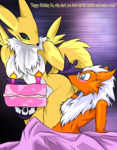 Rating: Questionable Score: 0 Tags: anthro arskie198 bandai_namco birthday black_sclera cake canid canine dessert digimon digimon_(species) duo e621 english_text female food fur happy_birthday male mammal renamon tail text white_body white_fur yellow_body yellow_fur User: bunchy7s
