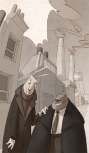 Rating: Safe Score: 0 Tags: accessory anthro bourgeois business clothed clothing coat detailed_background duo e621 fully_clothed lagomorph leporid male mammal necktie rabbit restricted_palette smokestack suit sweater tark toony topwear trenchcoat turtleneck User: bunchy7s