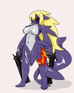 Rating: Questionable Score: 0 Tags: 387x5e6a 4:5 anthro aquatic breasts e621 female fish gun handgun non-mammal_breasts nude ranged_weapon revolver shark simple_background solo tail totokemo weapon white_background User: bunchy7s