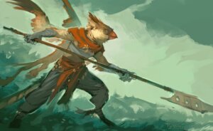 Rating: Safe Score: 0 Tags: abstract_background anthro avian beak bird brown_body brown_eyes brown_feathers cardinal_(bird) centradragon claws cloak clothing cloud color_contrast e621 feathered_wings feathers glaive grass holding_object holding_weapon hybrid male melee_weapon oscine passerine plant polearm realistic sash scarf simple_background solo spear weapon wings wraps User: bunchy7s