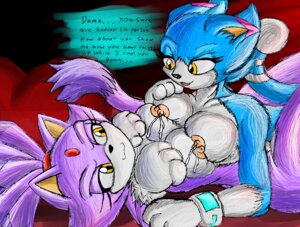 Rating: Explicit Score: 0 Tags: amber_eyes anthro blaze_the_cat blue_body blue_fur bodily_fluids breast_squish breasts breasts_frottage dialogue domestic_cat duo e621 english_text felid feline felis female female/female fur hair ionic44 lactating mammal nipples nipples_touching ponytail purple_body purple_fur romantic romantic_couple rosie_(ionic44) sega sonic_the_hedgehog_(series) squish tail text User: bunchy7s