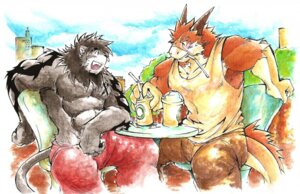 Rating: Safe Score: 0 Tags: anthro claws dragon duo e621 eyes_closed fangs felid fur furred_dragon furred_scalie grin horn kokuhane_(character) kokukokuboo lion male mammal muscular muscular_male mythological_creature mythological_scalie mythology painting_(artwork) pantherine pecs scalie scar sitting smile tail tattoo teeth traditional_media_(artwork) traditional_painting_(artwork) traditional_watercolor_(artwork) watercolor_(artwork) User: bunchy7s